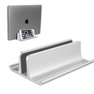 vertical laptop stand holder adjustable desktop notebook dock space-saving three-in-one for all macbook pro air, mac,hp, dell, microsoft surface,lenovo, up to 17.3 inch silver