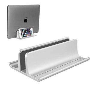 Vertical Laptop Stand Holder Adjustable Desktop Notebook Dock Space-Saving Three-in-one for All MacBook Pro Air, Mac,HP, Dell, Microsoft Surface,Lenovo, up to 17.3 inch Silver