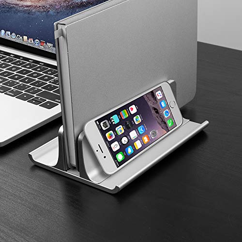 Vertical Laptop Stand Holder Adjustable Desktop Notebook Dock Space-Saving Three-in-one for All MacBook Pro Air, Mac,HP, Dell, Microsoft Surface,Lenovo, up to 17.3 inch Silver