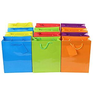 Adorox 12 Assorted (13" h x 10" w x 4 1/2" d) Bright Neon Colored Party Present Paper Gift Bags Birthday Wedding All Occasion