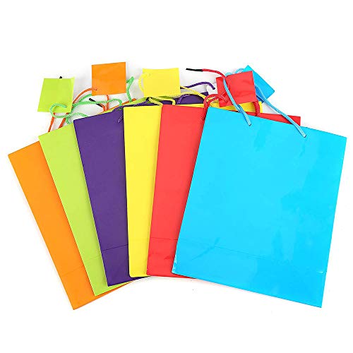 Adorox 12 Assorted (13" h x 10" w x 4 1/2" d) Bright Neon Colored Party Present Paper Gift Bags Birthday Wedding All Occasion