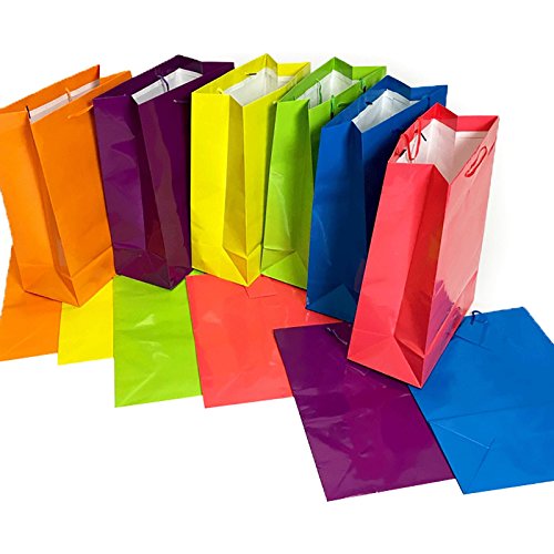 Adorox 12 Assorted (13" h x 10" w x 4 1/2" d) Bright Neon Colored Party Present Paper Gift Bags Birthday Wedding All Occasion