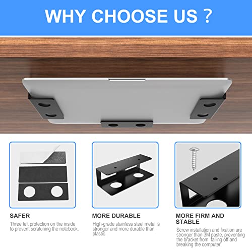 GOME Under Desk Laptop Mount Metal Bracket with Felt Board to Protect Your Laptop, Under Desk Laptop Tray Holder Desk Shelf with Screws to Enhanced Stability