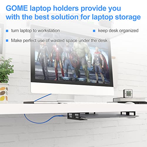 GOME Under Desk Laptop Mount Metal Bracket with Felt Board to Protect Your Laptop, Under Desk Laptop Tray Holder Desk Shelf with Screws to Enhanced Stability