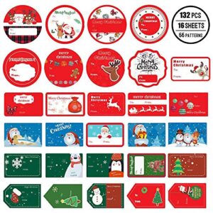 132 PCS Christmas Tags Stickers Self Adhesive Santa Snowmen Xmas Tree Deer Christmas Festival Birthday Wedding Holiday Decorative Presents Labels