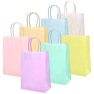 mamunu 28 pcs party favor gift bags with handles, pastel paper gift bags bulk, assorted 7 colors rainbow gift bags for birthday, wedding, baby shower, shopping, parties, 8.6″ x 6.3″ x 3.2″