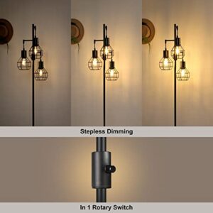 EDISHINE Industrial Floor Lamp, Dimmable Farmhouse Standing Lamp for Living Room, Sturdy Base, Rustic Tall Tree Reading Lamps Home Decor for Bedroom, Office, Black (3 LED Edison Bulbs Included)