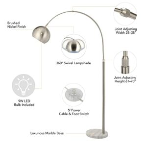 VONLUCE Modern Arc Floor Lamp with 360° Rotatable Hanging Shade, Adjustable Nickel Standing Reading Light with Marble Base, Contemporary Arch Metal Pole Task Lamp for Living Room Couch Sofa, 70 Inch