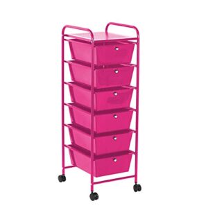 urban shop 6 drawer rolling storage cart, pink