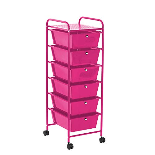 Urban Shop 6 Drawer Rolling Storage Cart, Pink