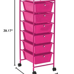 Urban Shop 6 Drawer Rolling Storage Cart, Pink