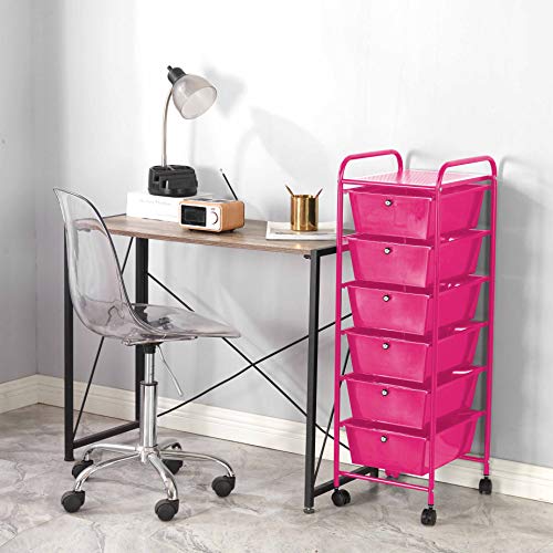 Urban Shop 6 Drawer Rolling Storage Cart, Pink