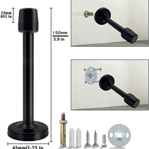 Door Stopper, 6 Inch Door Stop Extra Long, Brushed Stainless, Wall Mount Modern Heavy Duty Rigid Door Holder Protector Metal Black Long Doorstop with Soft Rubber Bumper