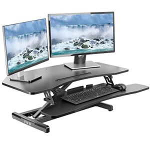 vivo corner height adjustable 37 inch standing desk converter, quick sit to stand tabletop dual monitor riser workstation, desk-v037mc