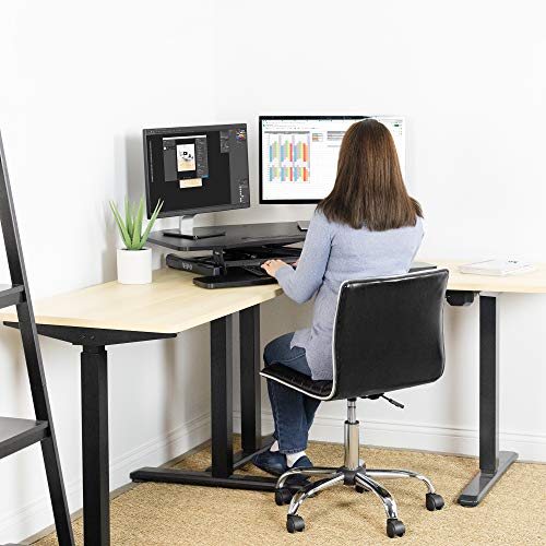 VIVO Corner Height Adjustable 37 inch Standing Desk Converter, Quick Sit to Stand Tabletop Dual Monitor Riser Workstation, DESK-V037MC