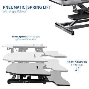 VIVO Corner Height Adjustable 37 inch Standing Desk Converter, Quick Sit to Stand Tabletop Dual Monitor Riser Workstation, DESK-V037MC