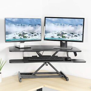 VIVO Corner Height Adjustable 37 inch Standing Desk Converter, Quick Sit to Stand Tabletop Dual Monitor Riser Workstation, DESK-V037MC