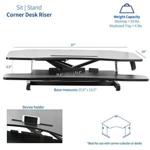 VIVO Corner Height Adjustable 37 inch Standing Desk Converter, Quick Sit to Stand Tabletop Dual Monitor Riser Workstation, DESK-V037MC