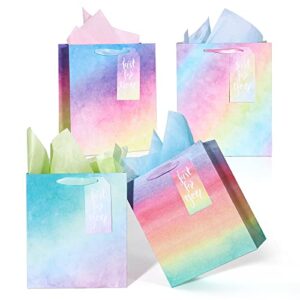 oldastudy gift bags medium size with handles glitter colorful paper bags with tissue paper for shopping, parties, christmas, baby shower, mother’s day- 4 pack-7″ x 4″ x 9″