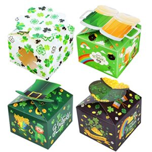 howaf 12 pieces st. patrick’s day treat boxes, irish candy boxes goodie boxes for kids, 4 styles green party favors paper boxes with handle for holiday st. patrick’s day irish party supplies favors