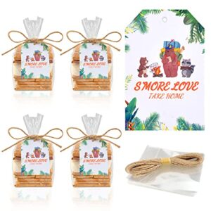 wangdefa 100 pcs smore bags smore love bags s’mores clear gusseted poly favor bags woodland smores bag with favor tag for smores baby shower camping party