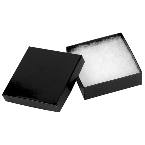 Cardboard Jewelry Boxes 10 Pack - 3.5"x3.5"x1" Bulk Cotton Filled Small Gift Boxes with Lids for Jewelry Packaging (Black Gloss)