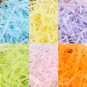 LOMIMOS 120g/4.23oz Easter Colorful Grass Raffia Cut Paper Confetti Shred Filler,for Gift Wrapping DIY Basket Box Filling Party Decoration(6 Colors)