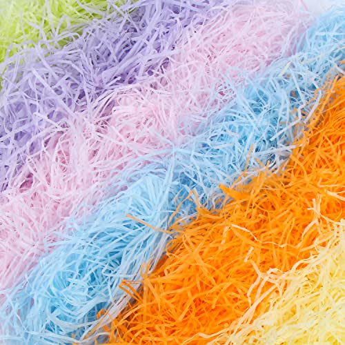 LOMIMOS 120g/4.23oz Easter Colorful Grass Raffia Cut Paper Confetti Shred Filler,for Gift Wrapping DIY Basket Box Filling Party Decoration(6 Colors)