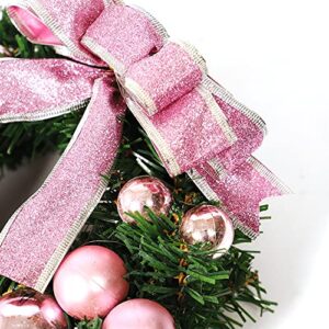 Wired Ribbon Christmas Ribbon Wired Edge 2”x 60 ft(2 Rolls x 30ft) Glitter Ribbon for Gift Wrapping Christmas Tree Ribbon Valentine‘s Day Party Decor Wreath Bows Crafting Supplies(Gold, Pink)