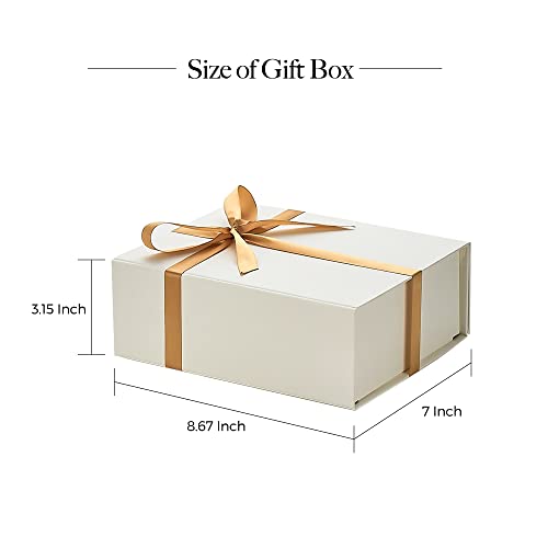 WCESS 1 Pack Magnetic Gift Box Set with Ribbon, Greeting Card, Shredded Paper Filler, 8.7x7x3.1 Inches White Gift Box with Lid for Present Birthday Party Favor Groomsman Bridesmaid Proposal Wedding