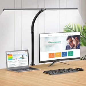 dexnump 24w desk lamps for home office, 1200 lumens double head architect desk lamp with clamp, eye-caring computer monitor light (32 inch)
