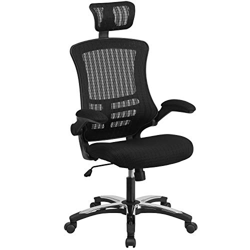 Flash Furniture Kelista High-Back Black Mesh Swivel Ergonomic Executive Office Chair with Flip-Up Arms and Adjustable Headrest