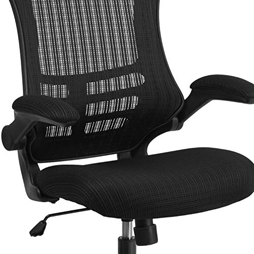 Flash Furniture Kelista High-Back Black Mesh Swivel Ergonomic Executive Office Chair with Flip-Up Arms and Adjustable Headrest