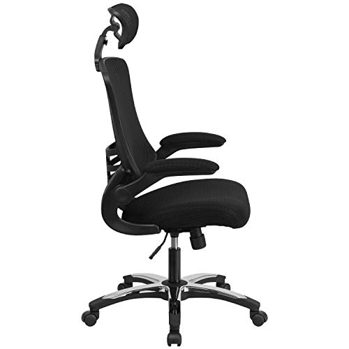 Flash Furniture Kelista High-Back Black Mesh Swivel Ergonomic Executive Office Chair with Flip-Up Arms and Adjustable Headrest