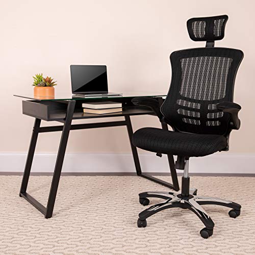 Flash Furniture Kelista High-Back Black Mesh Swivel Ergonomic Executive Office Chair with Flip-Up Arms and Adjustable Headrest