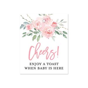 pink floral champagne baby shower favor tags (2″ x 2.5″) – 24 count (cheers)
