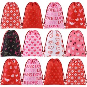 24 pcs wedding gift bags wedding drawstring bags heart print present wrapping bags pink candy wedding cookie snacks bags for valentine’s day, bridal shower, anniversary, mother’s day party favors