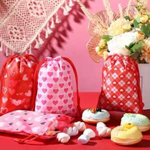 24 Pcs Wedding Gift Bags Wedding Drawstring Bags Heart Print Present Wrapping Bags Pink Candy Wedding Cookie Snacks Bags for Valentine's Day, Bridal Shower, Anniversary, Mother's Day Party Favors