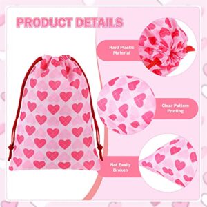 24 Pcs Wedding Gift Bags Wedding Drawstring Bags Heart Print Present Wrapping Bags Pink Candy Wedding Cookie Snacks Bags for Valentine's Day, Bridal Shower, Anniversary, Mother's Day Party Favors