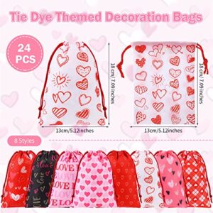 24 Pcs Wedding Gift Bags Wedding Drawstring Bags Heart Print Present Wrapping Bags Pink Candy Wedding Cookie Snacks Bags for Valentine's Day, Bridal Shower, Anniversary, Mother's Day Party Favors