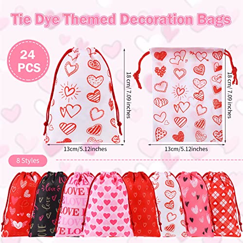 24 Pcs Wedding Gift Bags Wedding Drawstring Bags Heart Print Present Wrapping Bags Pink Candy Wedding Cookie Snacks Bags for Valentine's Day, Bridal Shower, Anniversary, Mother's Day Party Favors