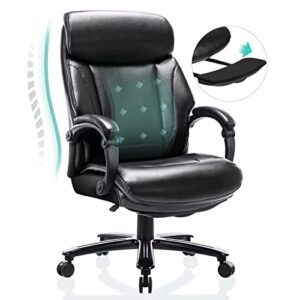 colamy big and tall office chair with footrest 400lbs, heavy duty high back ergonomic home office computer chair – thick bonded executive chair with wide seat for adult work and study, black