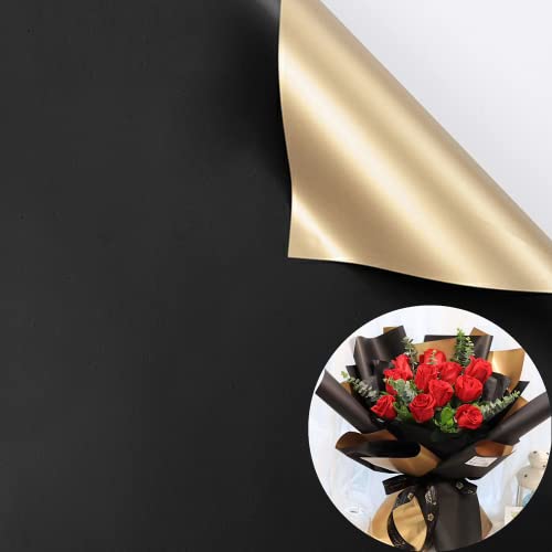 NatureMan 20 Sheets two-color Double Sided Flower Wrapping Paper,Florist Bouquet Supplies,Waterproof Floral Wrapping Paper,DIY Crafts,Gift Packaging or Gift Box Packaging Paper22.8X22.8 Inch (Black)