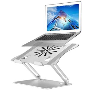 adjustable laptop stand with cooling fan, aluminium alloy multi-angle computer holder for desk, portable notebook metal mount compatible with macbook, air, pro, dell, alienware all laptops 11″-17.3″