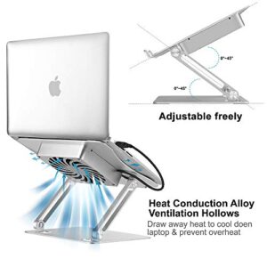 Adjustable Laptop Stand with Cooling Fan, Aluminium Alloy Multi-Angle Computer Holder for Desk, Portable Notebook Metal Mount Compatible with MacBook, Air, Pro, Dell, Alienware All Laptops 11"-17.3"