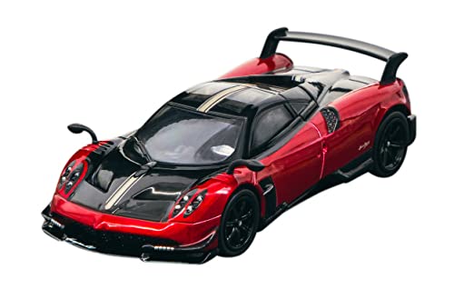 Pagani Huayra BC Rosso Dubai Red Metallic and Black with Silver Stripes Global64 Series 1/64 Diecast Model Car by Tarmac Works T64G-TL014-RE