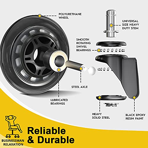 Office Chair Wheels，Heavy Duty Casters Set of 5,Caster Wheels 3 Inch, Suitable for All Floors (Carpet, Hardwood), Rubber Replacement Casters That Most Computer Chairs, Game Chairs,Desk Chairs Can Use