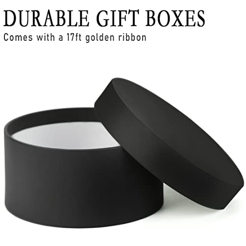 Bengnkes Round Gift Box Black Gift Boxes with Lids for Presents 4 Packs Luxury Nesting Gift Boxes Small with 17ft Ribbon for Bridesmaid Valentines Mother's day Graduation