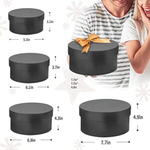 Bengnkes Round Gift Box Black Gift Boxes with Lids for Presents 4 Packs Luxury Nesting Gift Boxes Small with 17ft Ribbon for Bridesmaid Valentines Mother's day Graduation