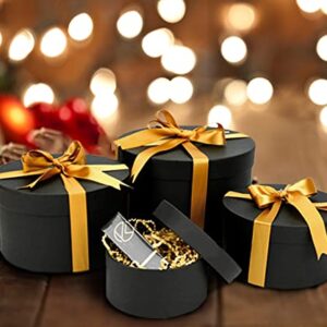 Bengnkes Round Gift Box Black Gift Boxes with Lids for Presents 4 Packs Luxury Nesting Gift Boxes Small with 17ft Ribbon for Bridesmaid Valentines Mother's day Graduation